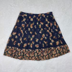 Vintage Compagnie Internationale Express Navy Floral Pleated A Line Mini Skirt